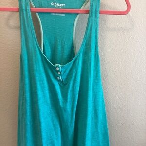 Old Navy Vibrant Teal Tank Top FLOWY HENLEY BURNOUT RACER BACK